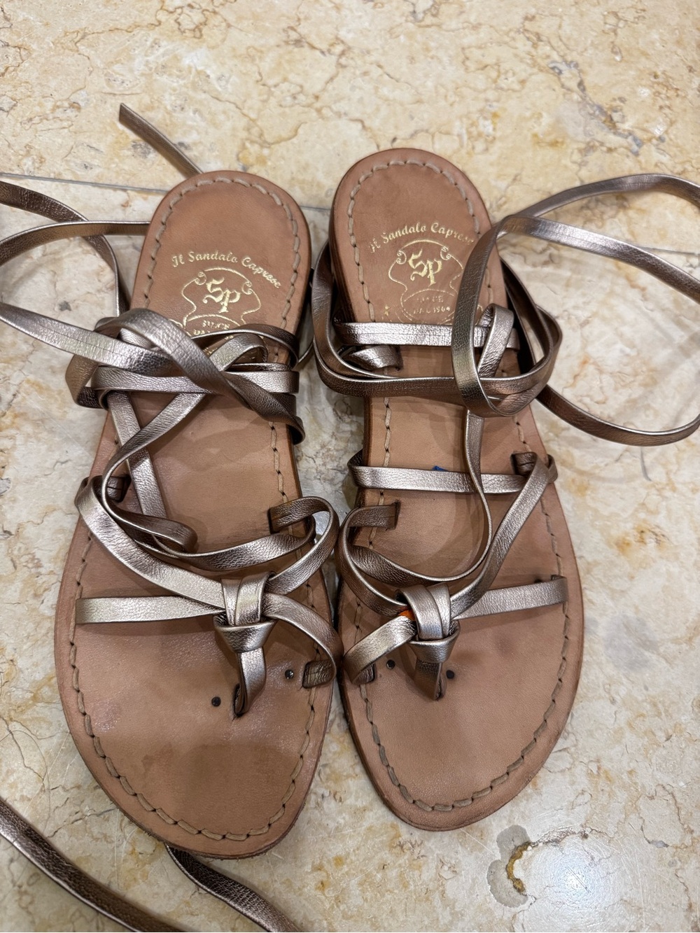 Metallic Bronze Lace-Up Women’s Sandals